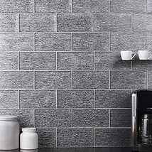Veda Black Silver 4x9 Polished Glass Tile