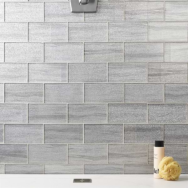 Veda Silver 4x9 Polished Glass Tile