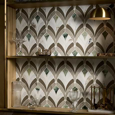 Konwalia Grigio Gray Floral Polished Marble Mosaic Tile