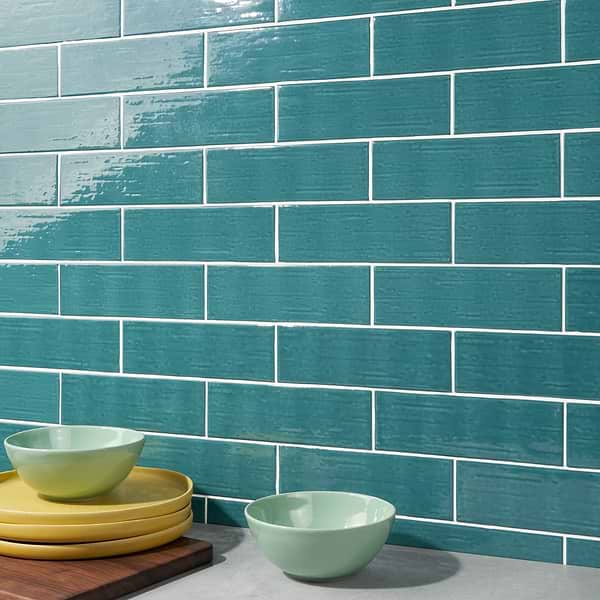 Disco-Kiln Teal Green 3x9 Polished Porcelain Subway Tile