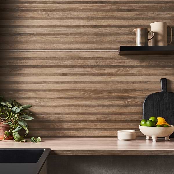 Nobu Ribbon Roble Brown 24x48 Wood Look Matte Fluted Porcelain Tile