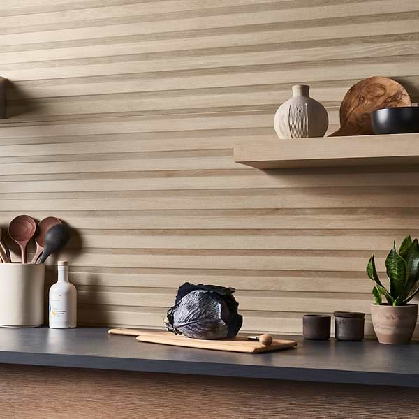 Nobu Ribbon Almond Brown 24x48 Wood Look Matte Fluted Porcelain Tile
