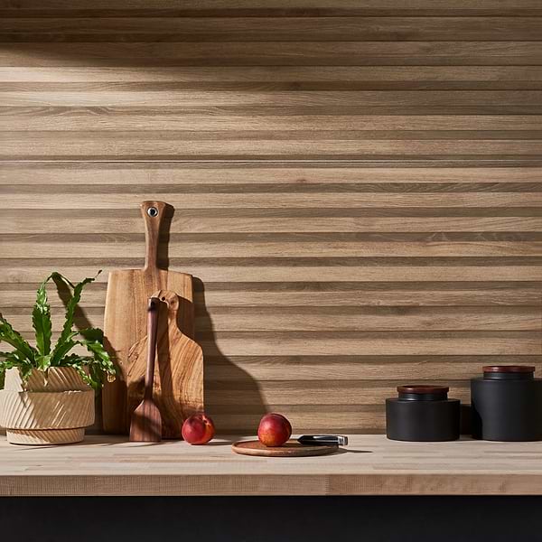 Nobu Ribbon Tan Brown 24x48 Wood Look Matte Fluted Porcelain Tile