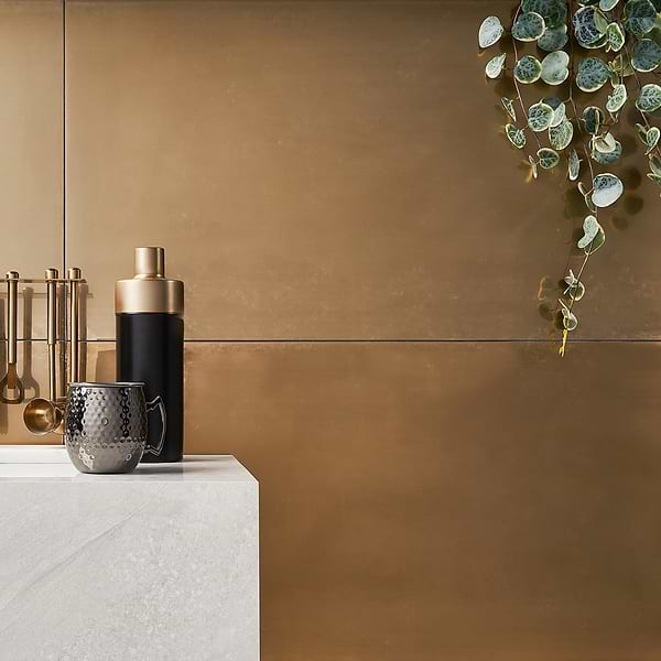 Amulet Mist Gold 18x36 Metal Laminated Porcelain Tile