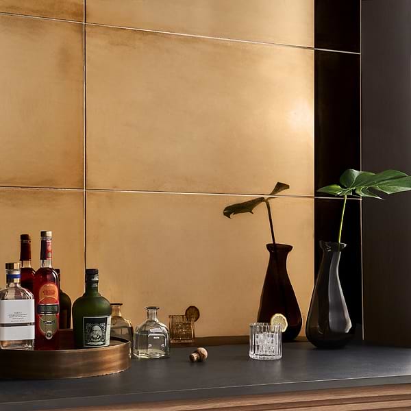 Amulet Mist Gold 18x36 Metal Laminated Porcelain Tile