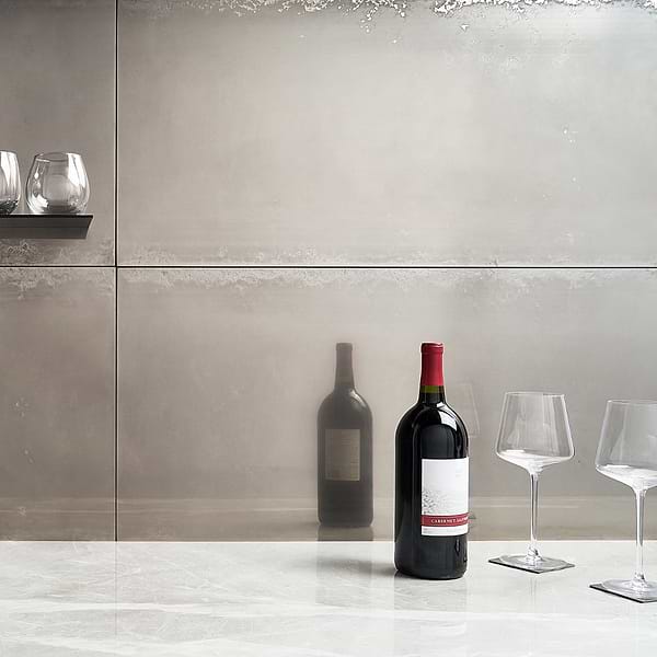 Amulet Mist Silver 18x36 Metal Laminated Porcelain Tile