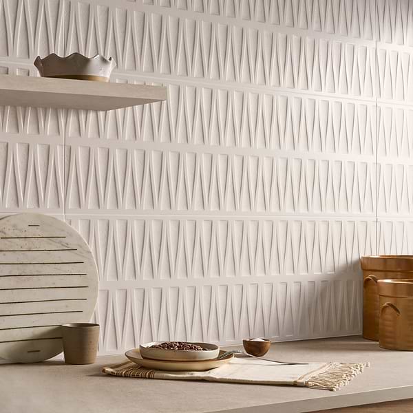 Terramay Deco White 12x36 3D Mixed Finish Matte Ceramic Tile