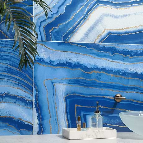 Agate Art Azul Blue 24x48 Artisan Decor Polished Porcelain Tile