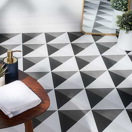 Art Geo by Elizabeth Sutton Cement Deco Charcoal Black 8x8 Matte Porcelain Tile