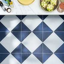 Art Geo Cement Dos Blue by Elizabeth Sutton 8x8 Matte Porcelain Tile: Diamond Pattern