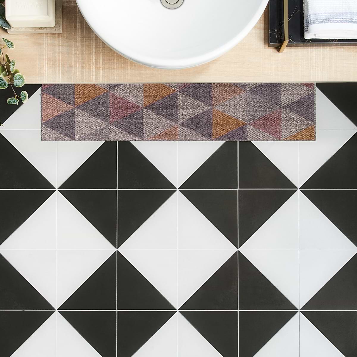 Art Geo Dos Charcoal Gray 8x8 Cement Look Matte Porcelain Tile by Elizabeth Sutton; in White, Charcoal; for Backsplash, Bathroom Floor, Bathroom Wall, Commercial Floor, Floor Tile, Kitchen Floor, Kitchen Wall, Outdoor Floor, Outdoor Wall, Shower Floor, Shower Wall, Wall Tile; in Style Ideas Art Deco, Contemporary, Mid Century, Modern, Transitional, Whimsical