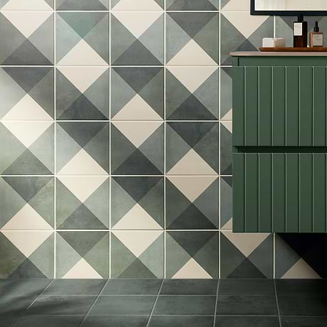 Art Geo by Elizabeth Sutton Deco Plaid Meadow Green 8x8 Matte Porcelain Tile
