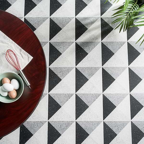 Art Geo by Elizabeth Sutton Terrazzo Deco Charcoal Black 8x8 Matte Porcelain Tile