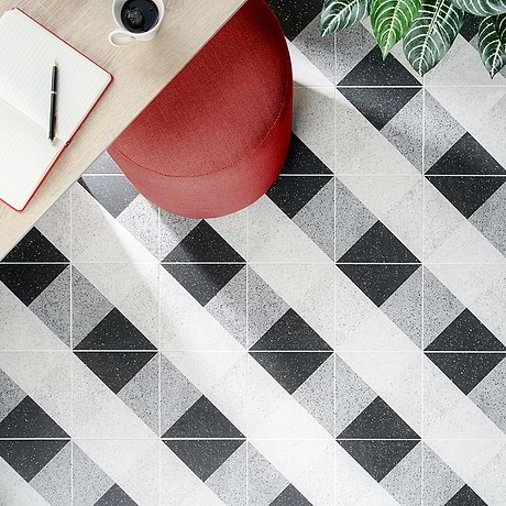 Art Geo by Elizabeth Sutton Terrazzo Deco Charcoal Black 8x8 Matte Porcelain Tile: Pattern 2
