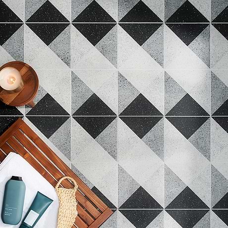 Art Geo by Elizabeth Sutton Terrazzo Deco Charcoal Black 8x8 Matte Porcelain Tile: Pattern 3