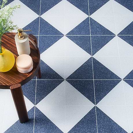 Art Geo Terrazzo Dos Blue by Elizabeth Sutton 8x8 Matte Porcelain Tile: Diamond Pattern