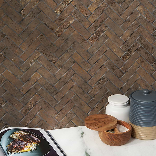 Portrait Copper 1x4 Herringbone Matte Porcelain Mosaic Tile