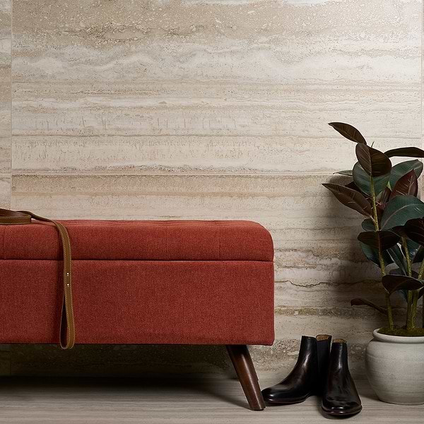 Romani Travertine Crema Beige 3D Textured Veining 24x48 Stone Look Satin Porcelain Tile