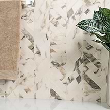 DreamStone Calacatta Rustico 2x8 Chevron Polished Porcelain Mosaic