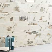 DreamStone Calacatta Rustico Railroad Polished Porcelain Mosaic