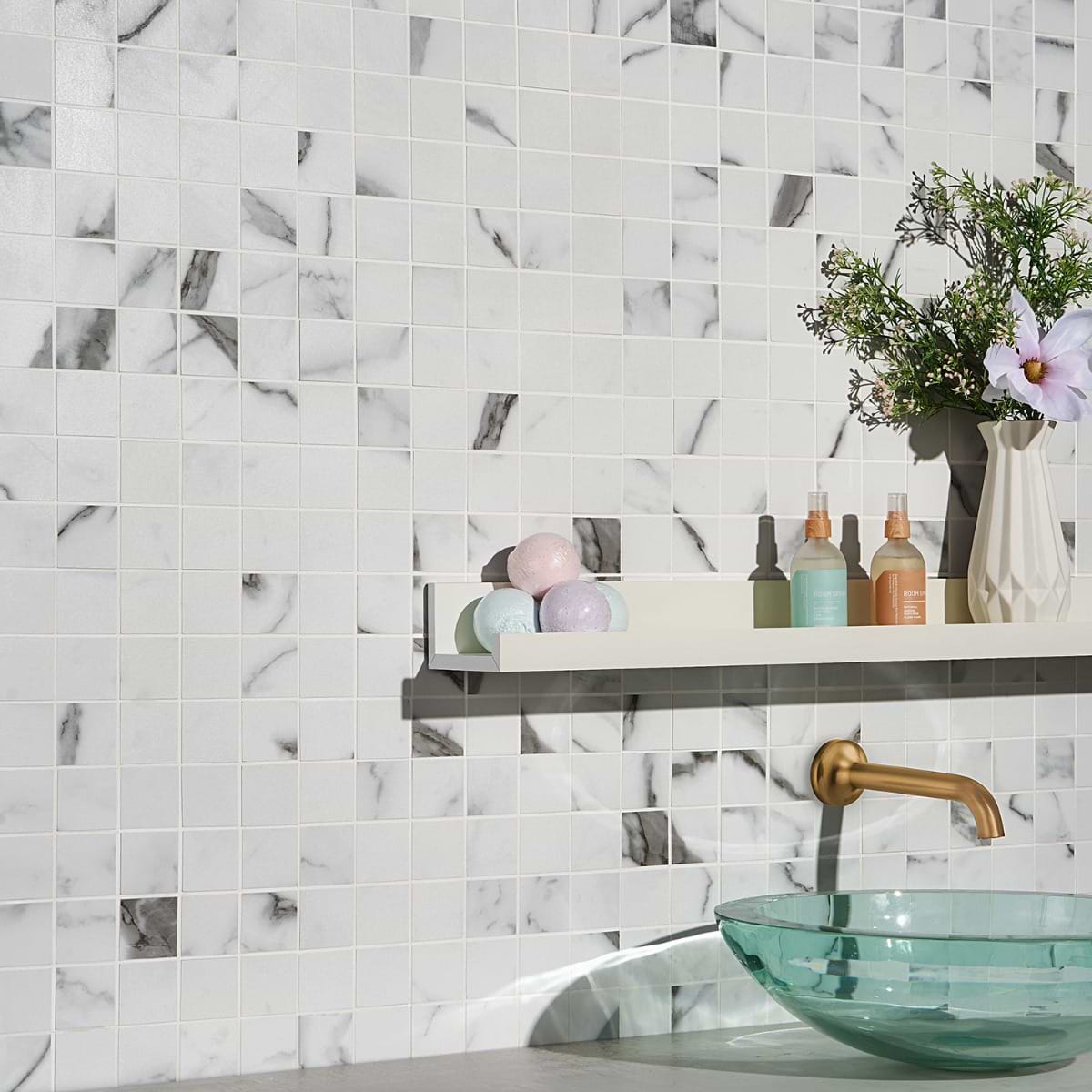 DreamStone Statuario Valley White 2x2 Matte Porcelain Mosaic; in White with Gray Brown Veining Porcelain; for Backsplash, Bathroom Floor, Bathroom Wall, Commercial Floor, Floor Tile, Kitchen Floor, Kitchen Wall, Outdoor Floor, Outdoor Wall, Pool Tile, Shower Floor, Shower Wall, Wall Tile; in Style Ideas Classic, Contemporary, Modern, Traditional, Transitional; released 2025; new, trends