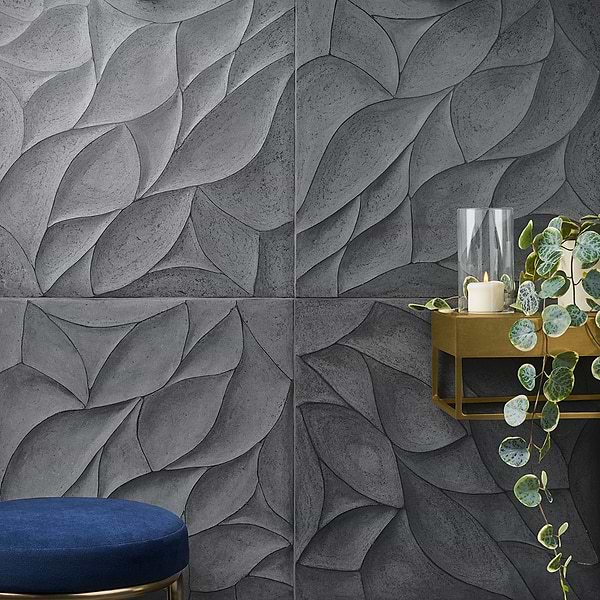 Thalia Charcoal 18x18 3D Carved Rosette Honed Limestone Tile