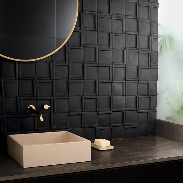 Roller Cross Black 4x4 3D Handmade Matte Ceramic Tile