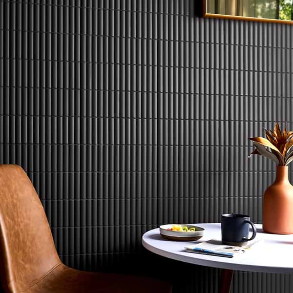Roller Ribbed Black 4x12 3D Matte Fluted Ceramic Tile