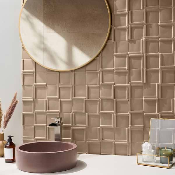 Roller Cross Taupe 4x4 3D Handmade Matte Ceramic Tile