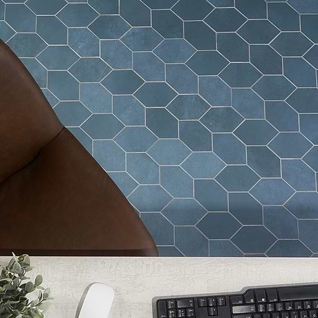 Bond Indio Blue Foliage 3x5 Hexagon Matte Porcelain Mosaic Tile