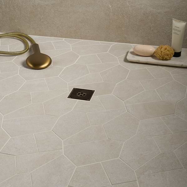 Era Crema Beige Organic Pattern Limestone Look Matte Porcelain Mosaic Tile