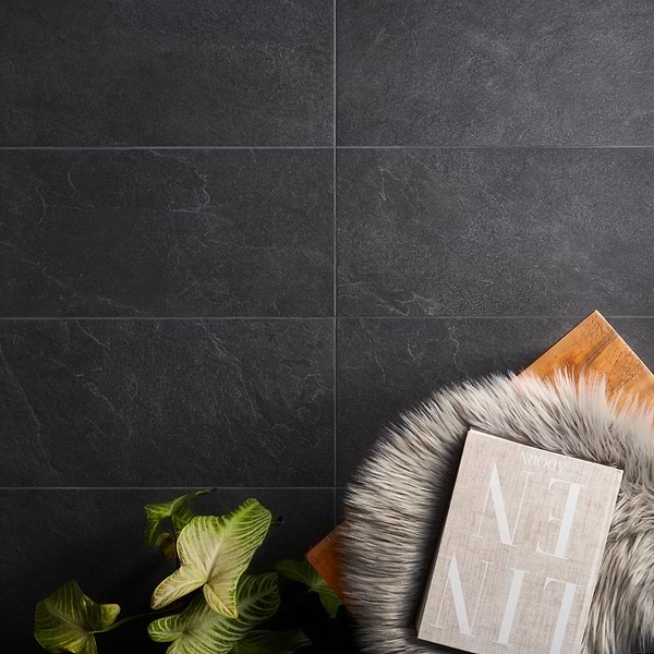 Era Charcoal Black 12x24 Limestone Look Matte Porcelain Tile