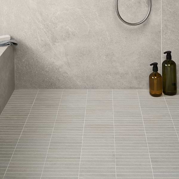 Era Linen White 1x6 Stacked Limestone Look Matte Porcelain Mosaic Tile
