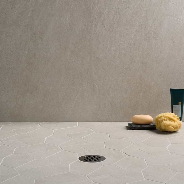 Era Linen White Organic Pattern Limestone Look Matte Porcelain Mosaic Tile