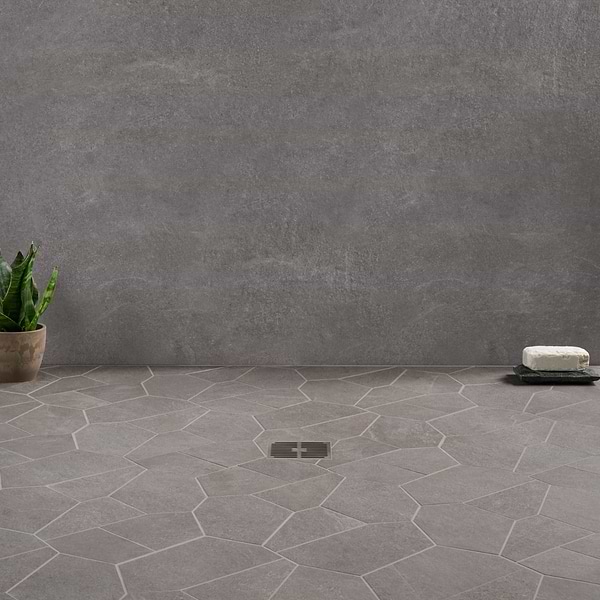 Era Slate Gray Organic Pattern Limestone Look Matte Porcelain Mosaic Tile