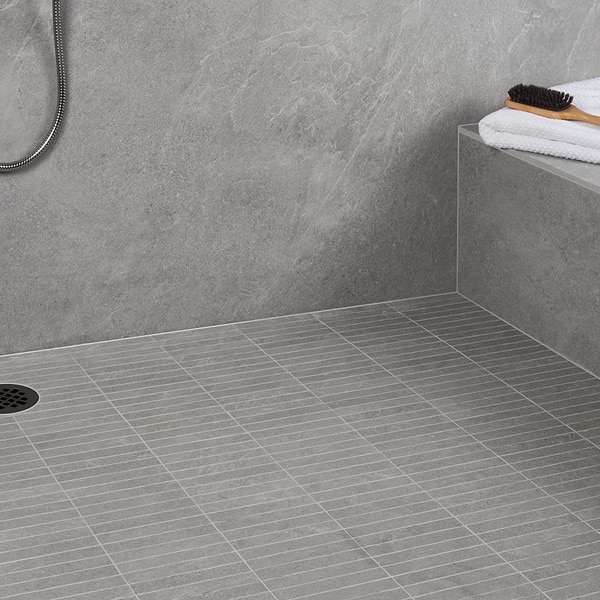 Era Silver Gray 1x6 Stacked Limestone Look Matte Porcelain Mosaic Tile