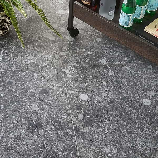 Rizo Charcoal Gray 24x24 Terrazzo Look Matte Porcelain Tile