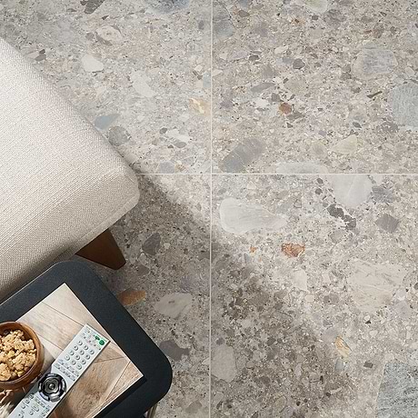 Rizo Earth Gray 24x24 Terrazzo Look Matte Porcelain Tile