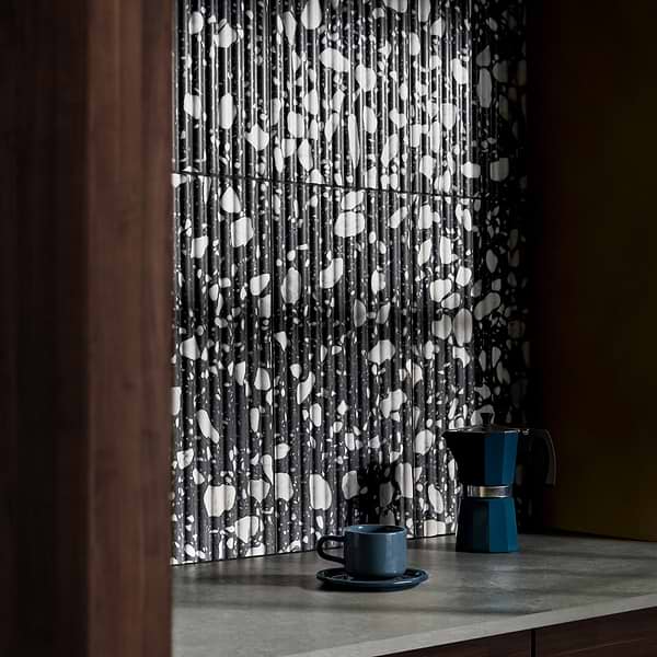 Terrazzo Italy Fluted Sacra Nero Black & White 12x24 Honed Terrazzo Tile