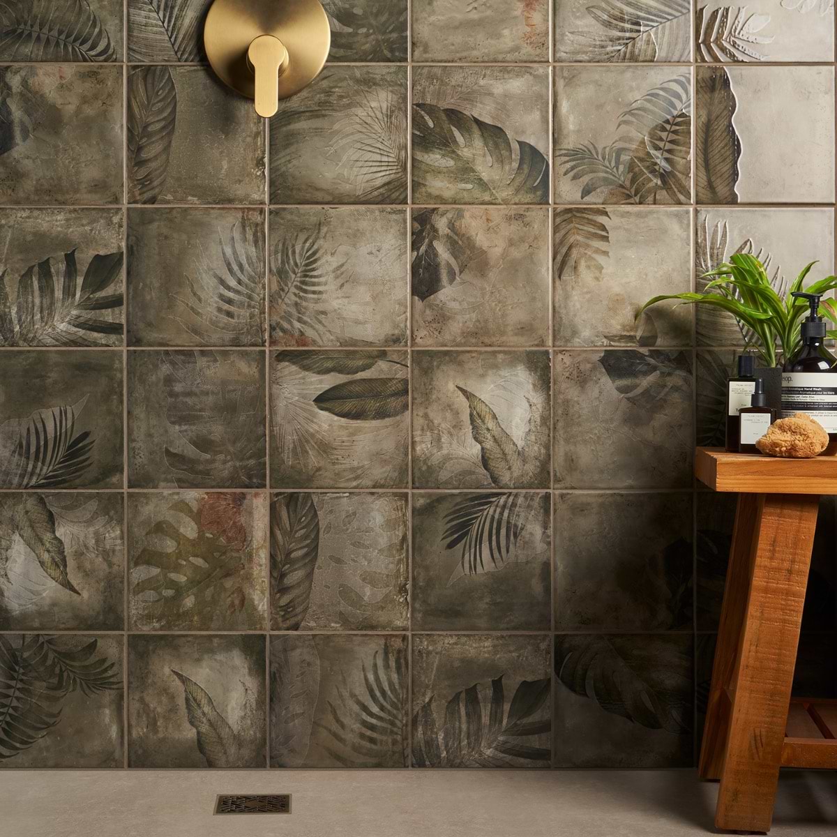 Wilder Dark Deco 8x8 Matte Ceramic Tile by Angela Harris; in Green Ceramic; for Backsplash, Bathroom Wall, Kitchen Wall, Shower Wall, Wall Tile; in Style Ideas Contemporary, Mediterranean, Tropical; released 2025; new, trends