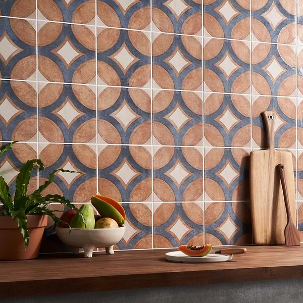 Angela Harris Mediterra Circles Terracotta 8x8 Matte Porcelain Tile