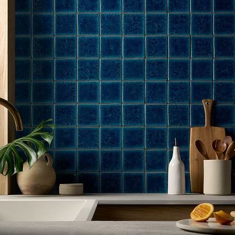 Breeze Ocean Blue 5" Square Crackled Glossy Porcelain Tile