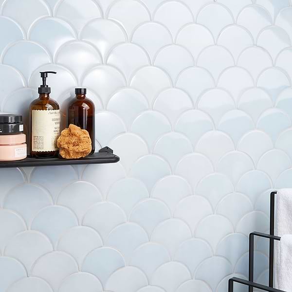 Highwater Maya Blue 2x5 Fishscale Polished Ceramic Wall Tile