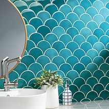 Highwater Teal  Fishscale 2x5 Polished Ceramic Wall Tile