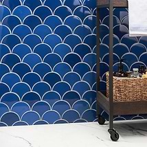 Highwater Turchese Blue Fishscale 2x5 Polished Ceramic Wall Tile