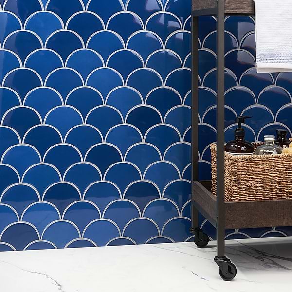 Highwater Turchese Blue Fishscale 2x5 Polished Ceramic Wall Tile