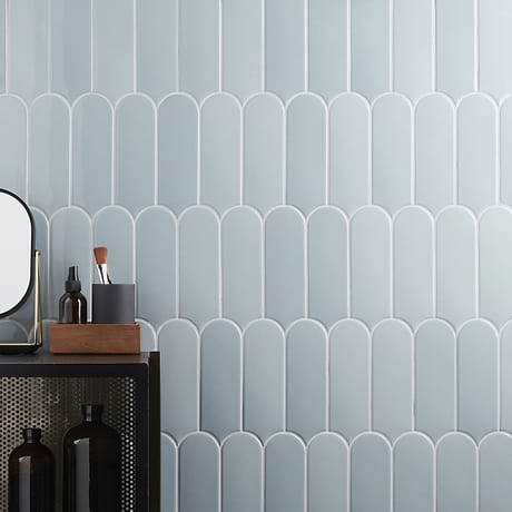 Parry Blue 3x8 Fish Scale Glossy Ceramic Wall Tile