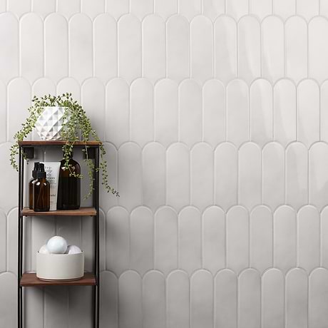 Parry Mist Gray 3x8 Fish Scale Glossy Ceramic Wall Tile