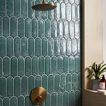 Corali Jade Green 3x9 Textured Fish Scale Glossy Ceramic Tile
