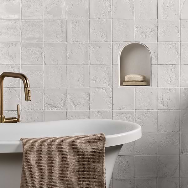 Navari White 5x5 Textured Glossy Ceramic Tile